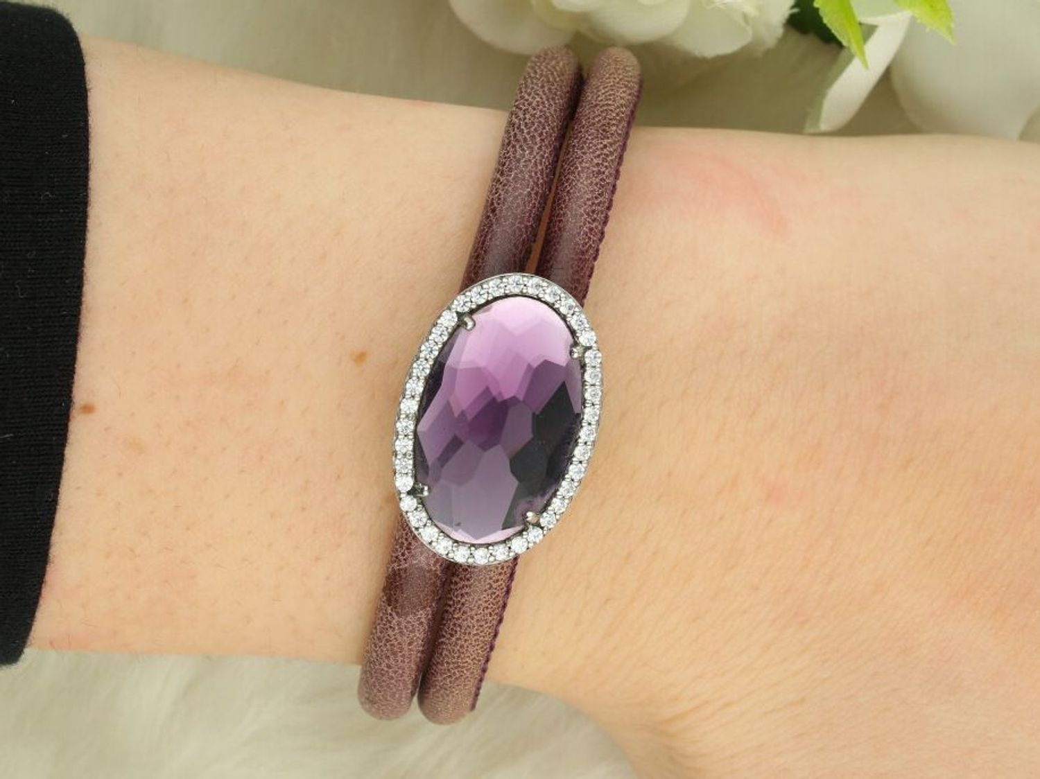 Bransoletka srebrna damska TI SENTO 2759MA fioletowa skóra srebro.jpg